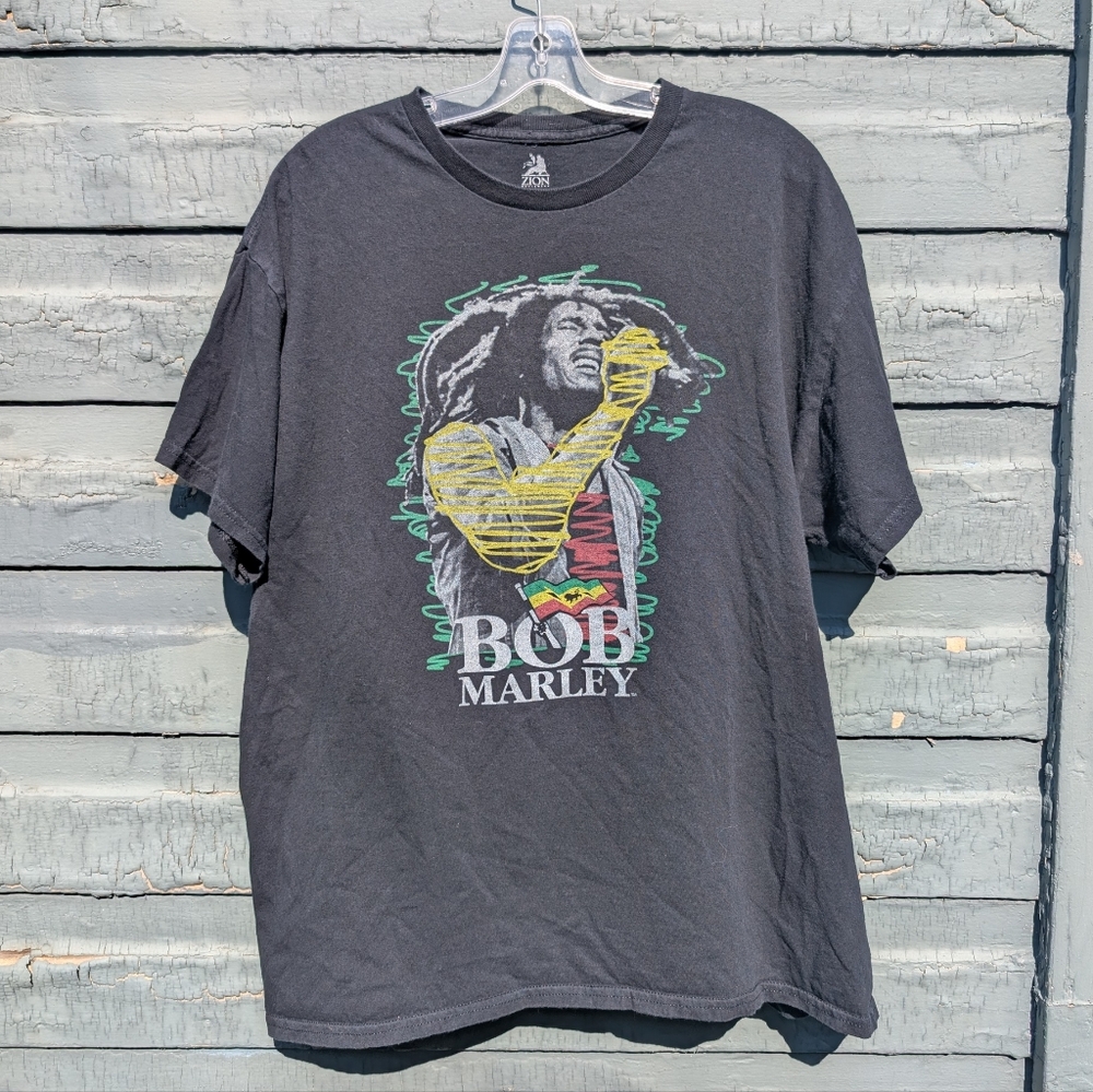 Bob Marley Men's XL T-shirt Zion Rootswear Black Music Reggae Crewneck Tee